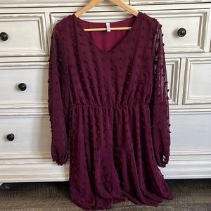 Burgundy sheer sleeve dress